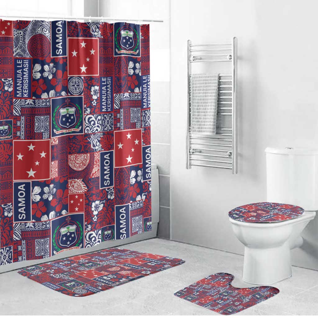 Red Samoa Manuia Le Kerisimasi Bathroom Set Pacific Patchwork Xmas Vibes LT9 Bathroom Set (4 pcs) Red - Polynesian Pride