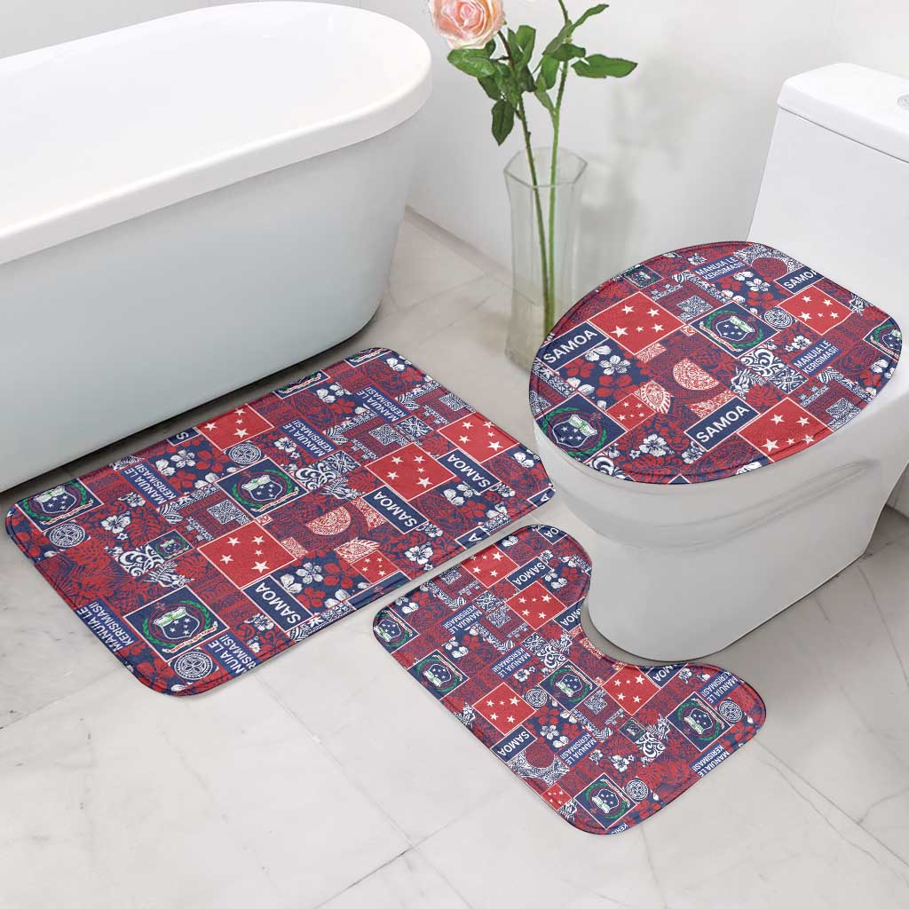 Red Samoa Manuia Le Kerisimasi Bathroom Set Pacific Patchwork Xmas Vibes LT9 - Polynesian Pride