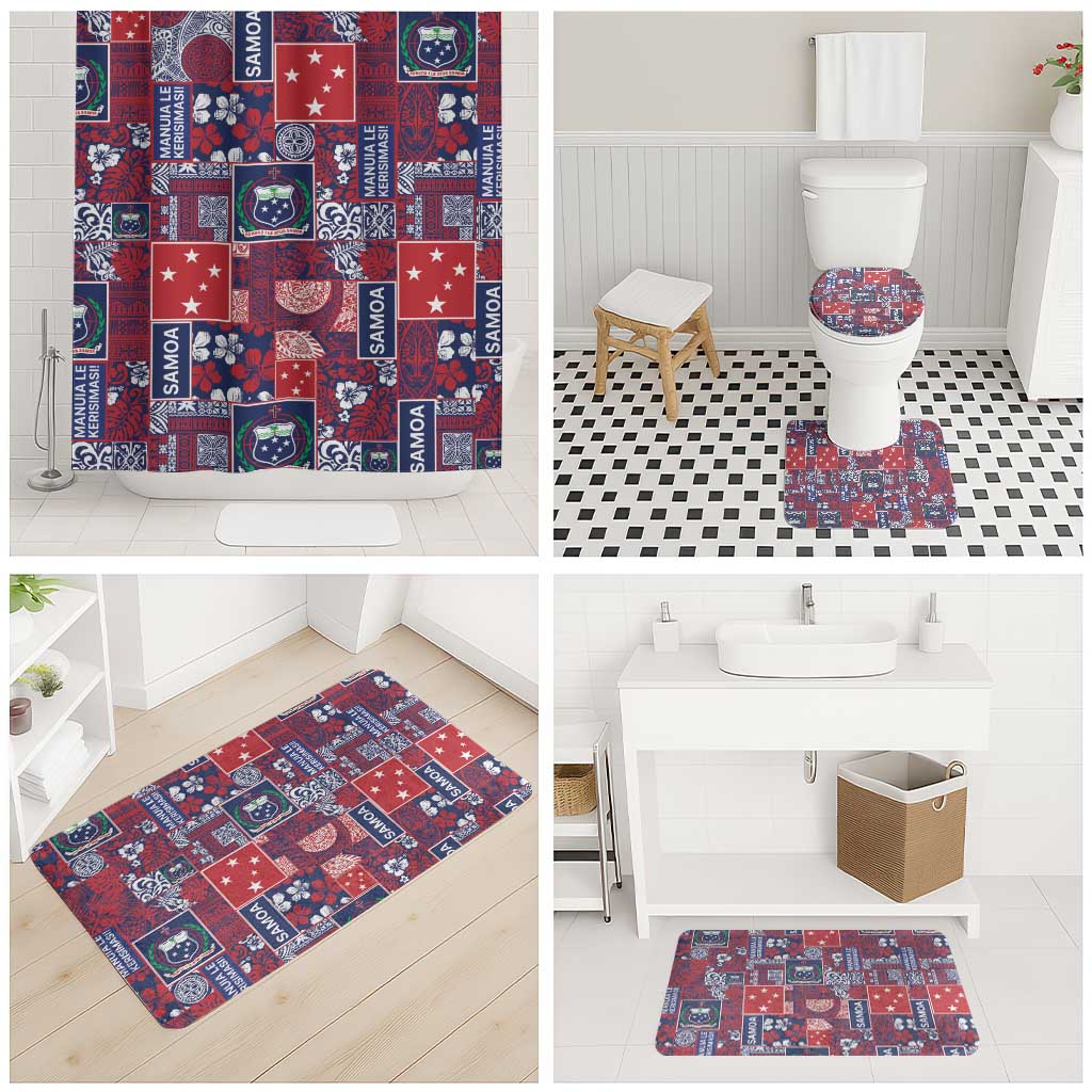Red Samoa Manuia Le Kerisimasi Bathroom Set Pacific Patchwork Xmas Vibes LT9 - Polynesian Pride