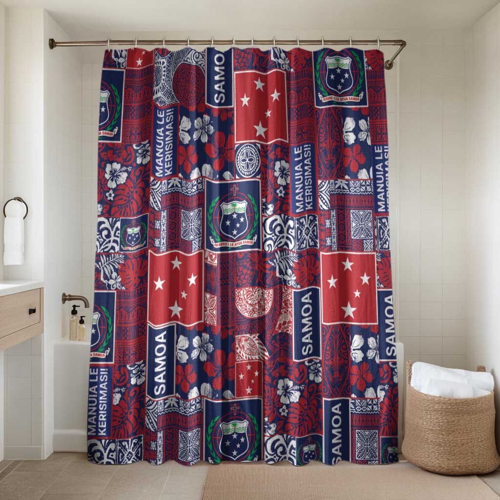 Red Samoa Manuia Le Kerisimasi Bathroom Set Pacific Patchwork Xmas Vibes LT9 Shower Curtain Only Red - Polynesian Pride