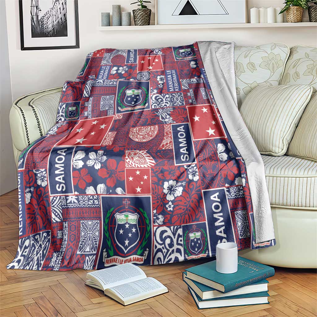 Red Samoa Manuia Le Kerisimasi Blanket Pacific Patchwork Xmas Vibes - Polynesian Pride