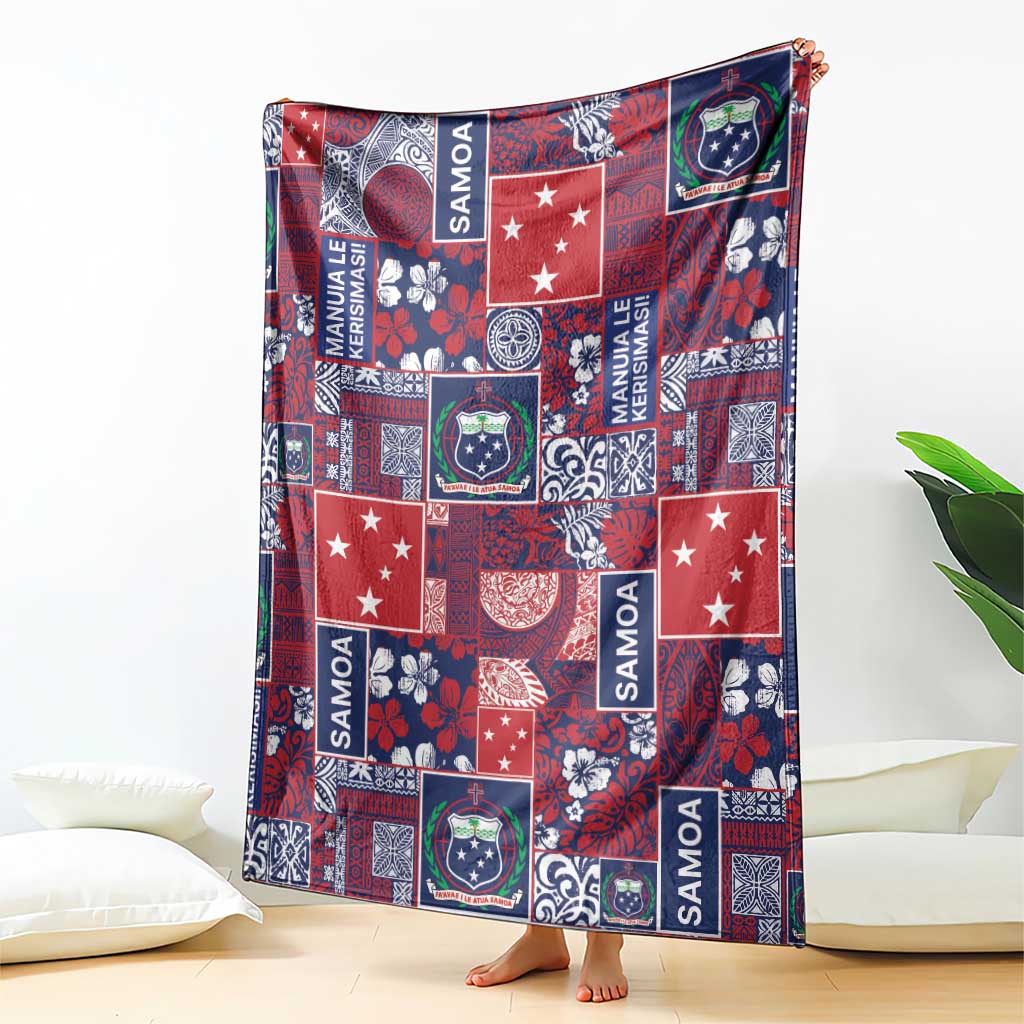 Red Samoa Manuia Le Kerisimasi Blanket Pacific Patchwork Xmas Vibes - Polynesian Pride