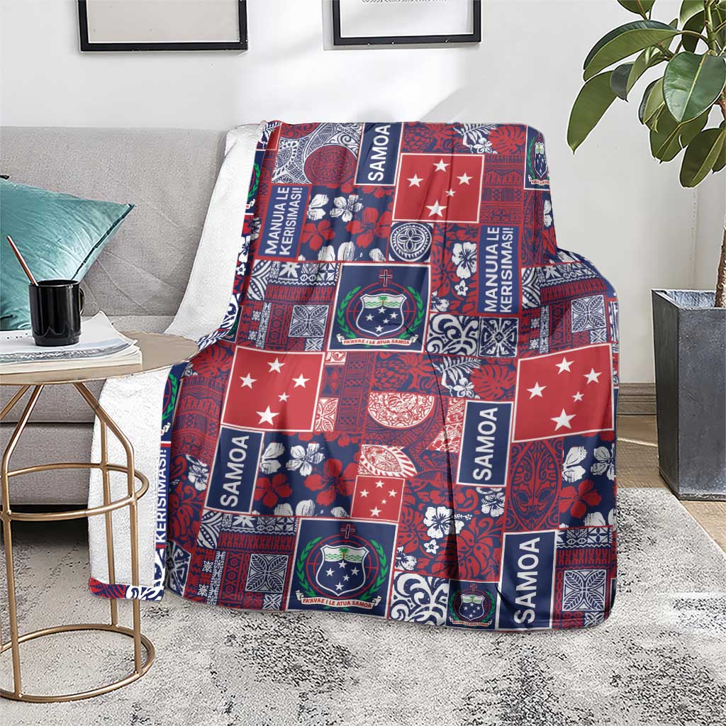 Red Samoa Manuia Le Kerisimasi Blanket Pacific Patchwork Xmas Vibes - Polynesian Pride