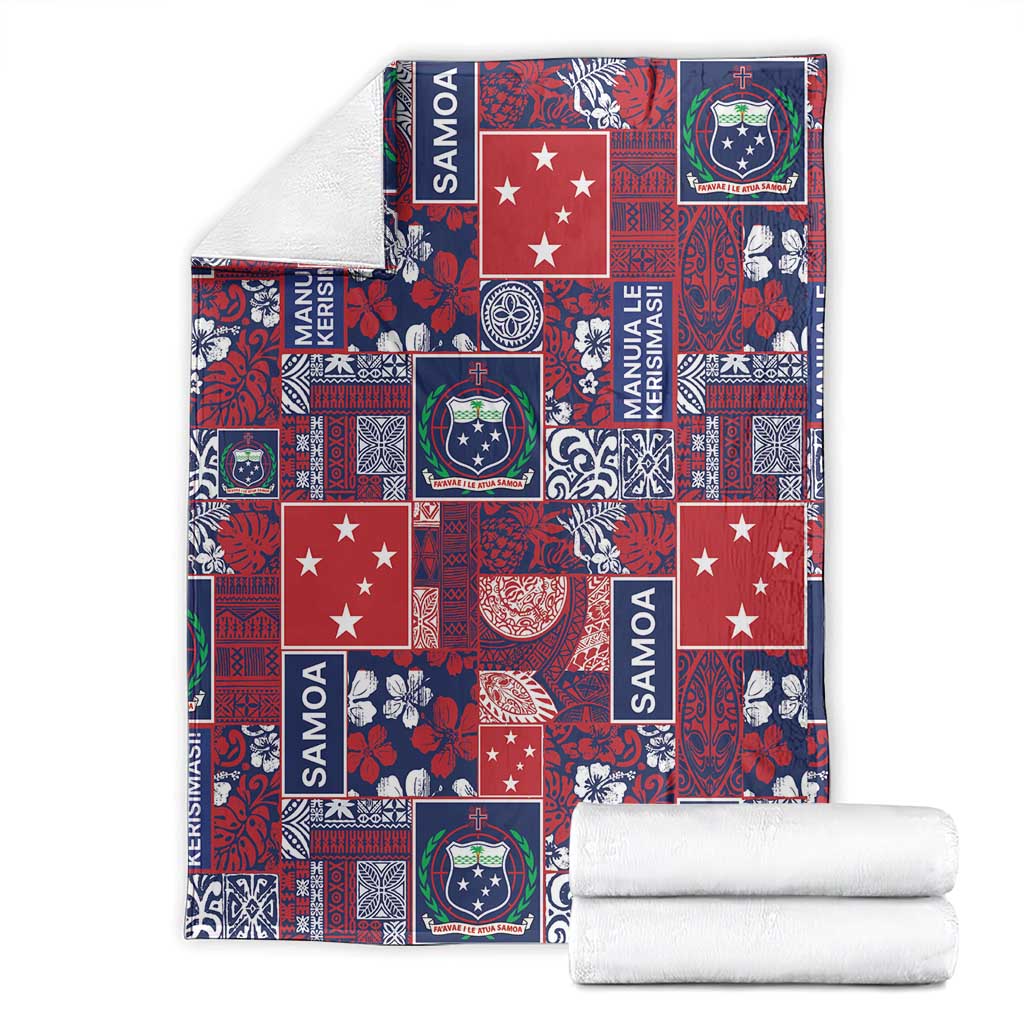 Red Samoa Manuia Le Kerisimasi Blanket Pacific Patchwork Xmas Vibes - Polynesian Pride