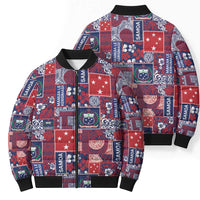 Red Samoa Manuia Le Kerisimasi Bomber Puffer Jacket Pacific Patchwork Xmas Vibes - Polynesian Pride