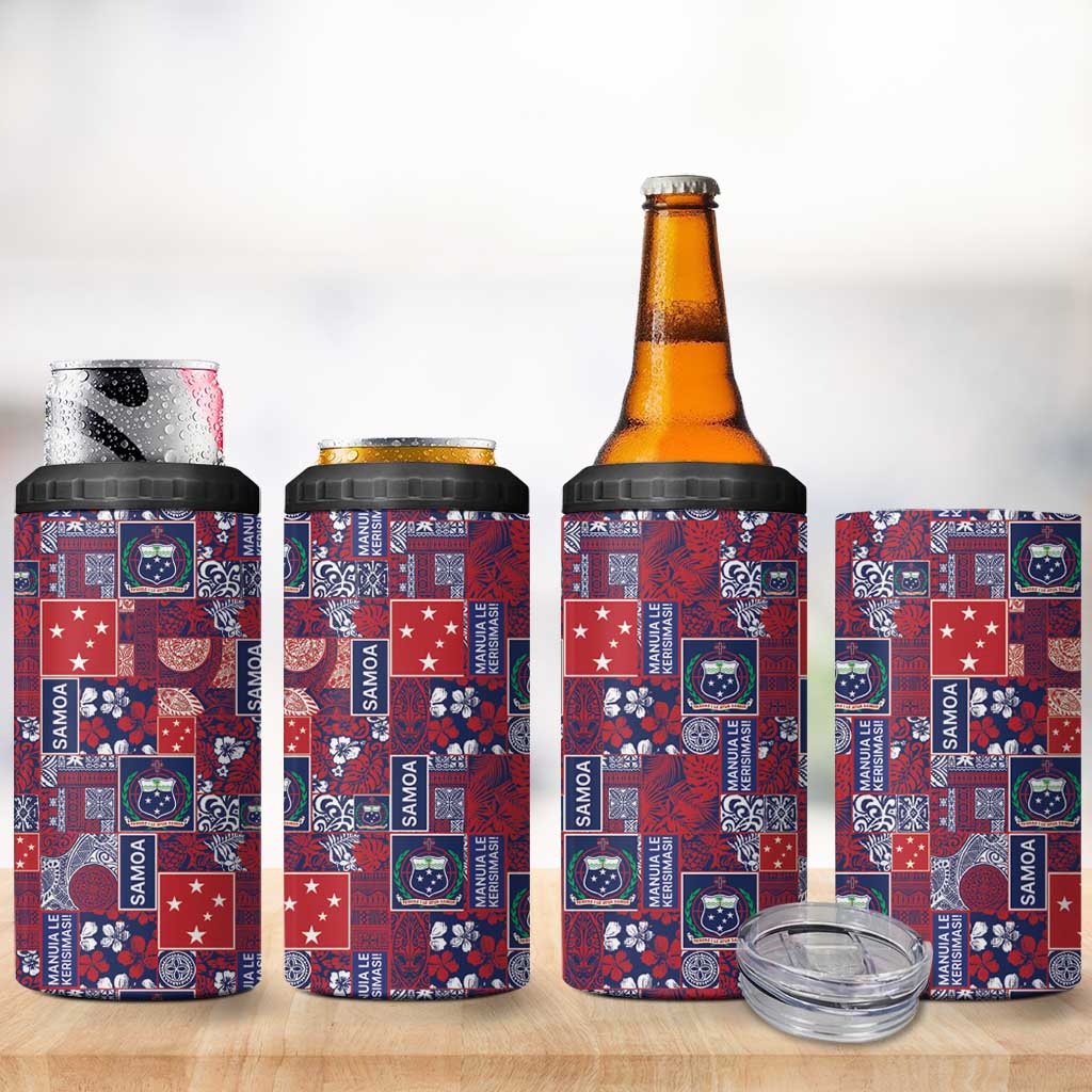 Red Samoa Manuia Le Kerisimasi 4 in 1 Can Cooler Tumbler Pacific Patchwork Xmas Vibes - Polynesian Pride
