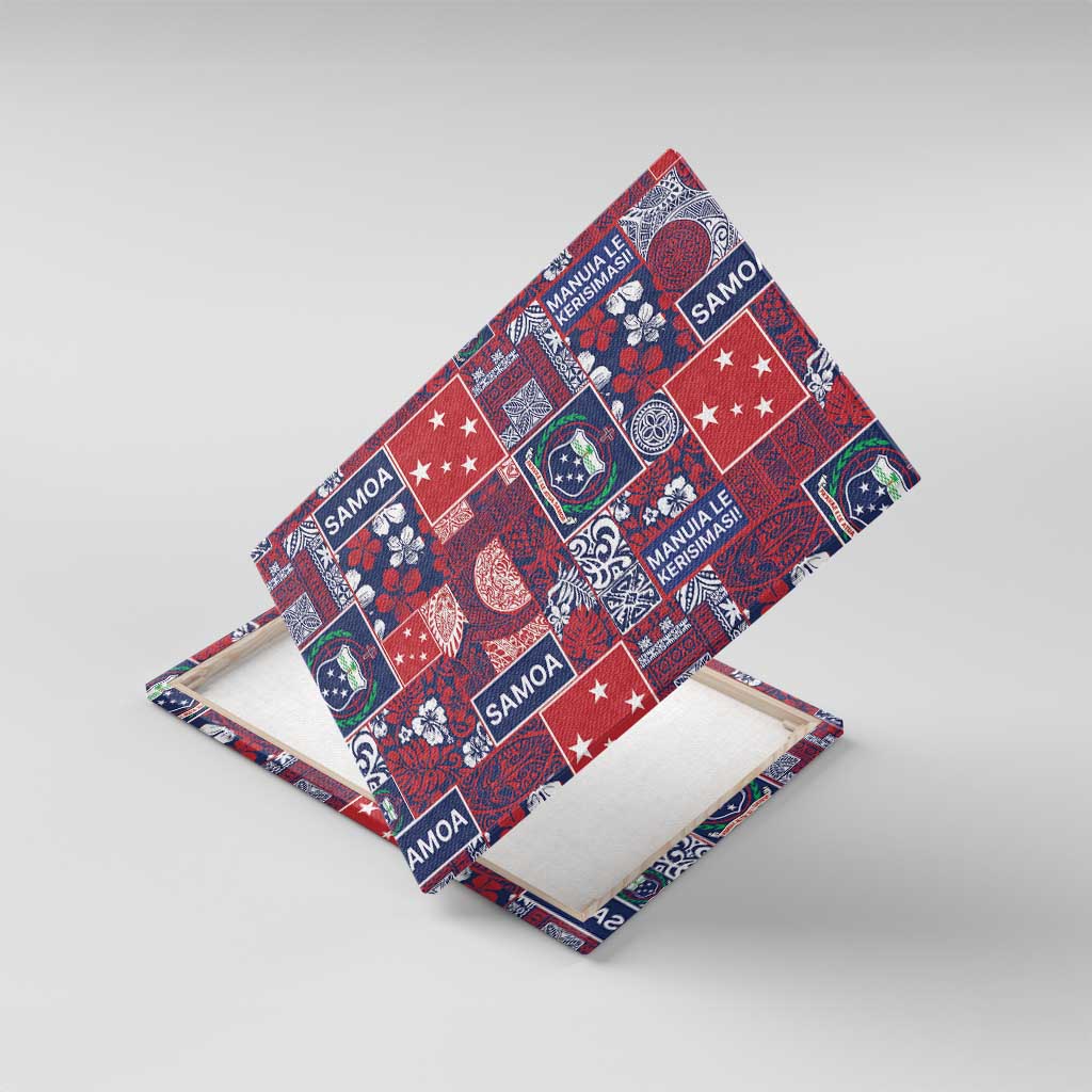 Red Samoa Manuia Le Kerisimasi Canvas Wall Art Pacific Patchwork Xmas Vibes - Polynesian Pride