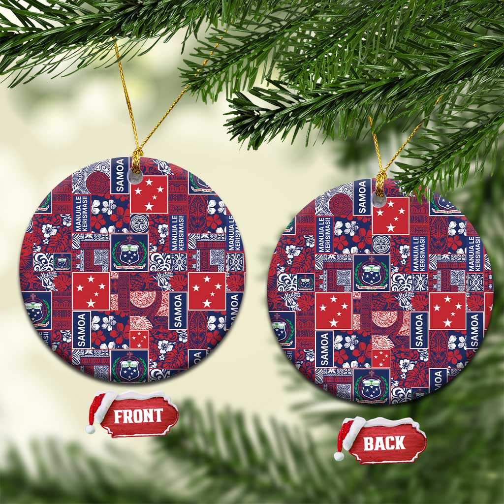 Red Samoa Manuia Le Kerisimasi Ceramic Ornament Pacific Patchwork Xmas Vibes - Polynesian Pride