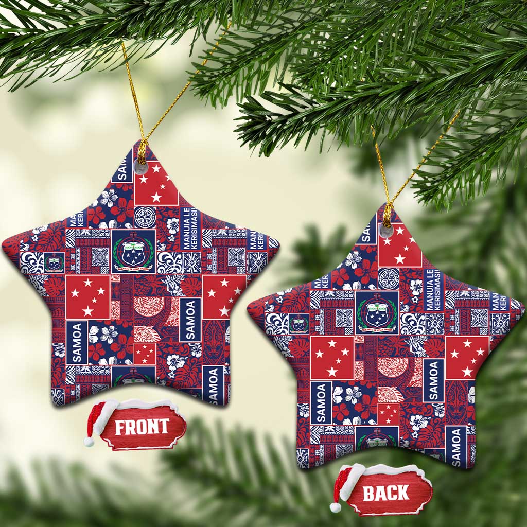 Red Samoa Manuia Le Kerisimasi Ceramic Ornament Pacific Patchwork Xmas Vibes - Polynesian Pride