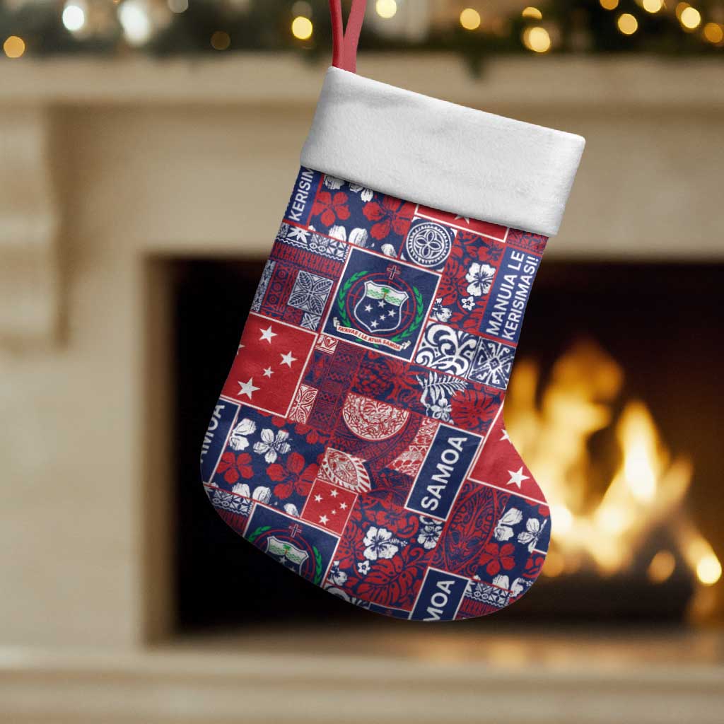 Red Samoa Manuia Le Kerisimasi Christmas Stocking Pacific Patchwork Xmas Vibes - Polynesian Pride