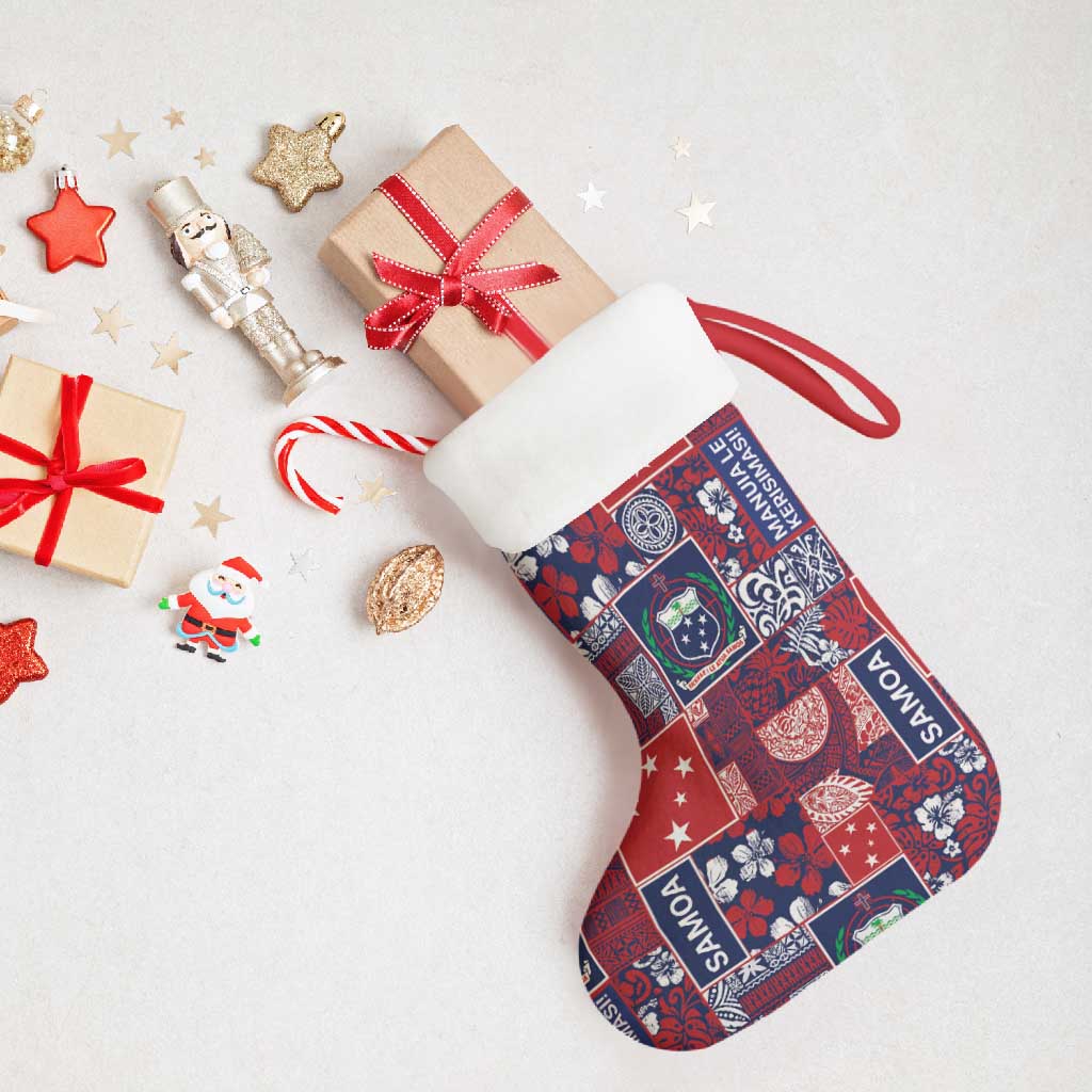 Red Samoa Manuia Le Kerisimasi Christmas Stocking Pacific Patchwork Xmas Vibes - Polynesian Pride