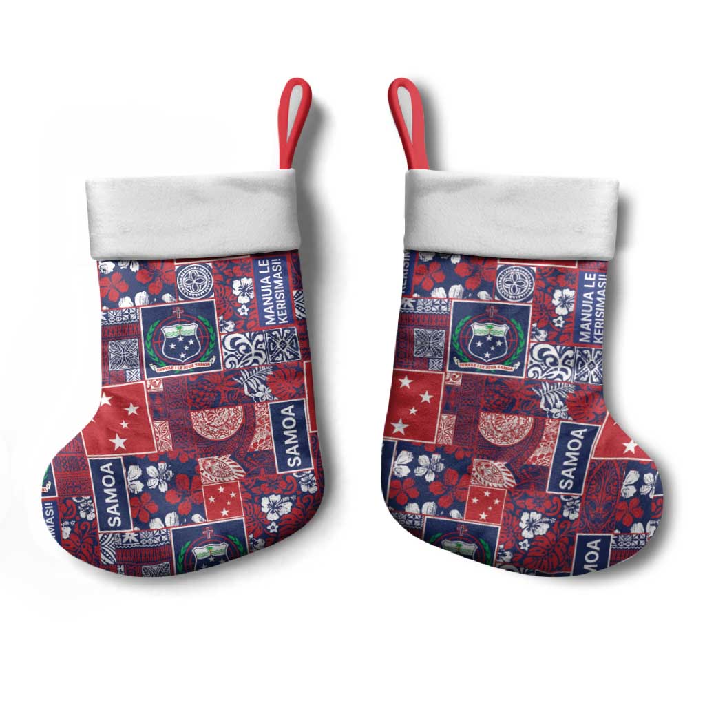 Red Samoa Manuia Le Kerisimasi Christmas Stocking Pacific Patchwork Xmas Vibes - Polynesian Pride