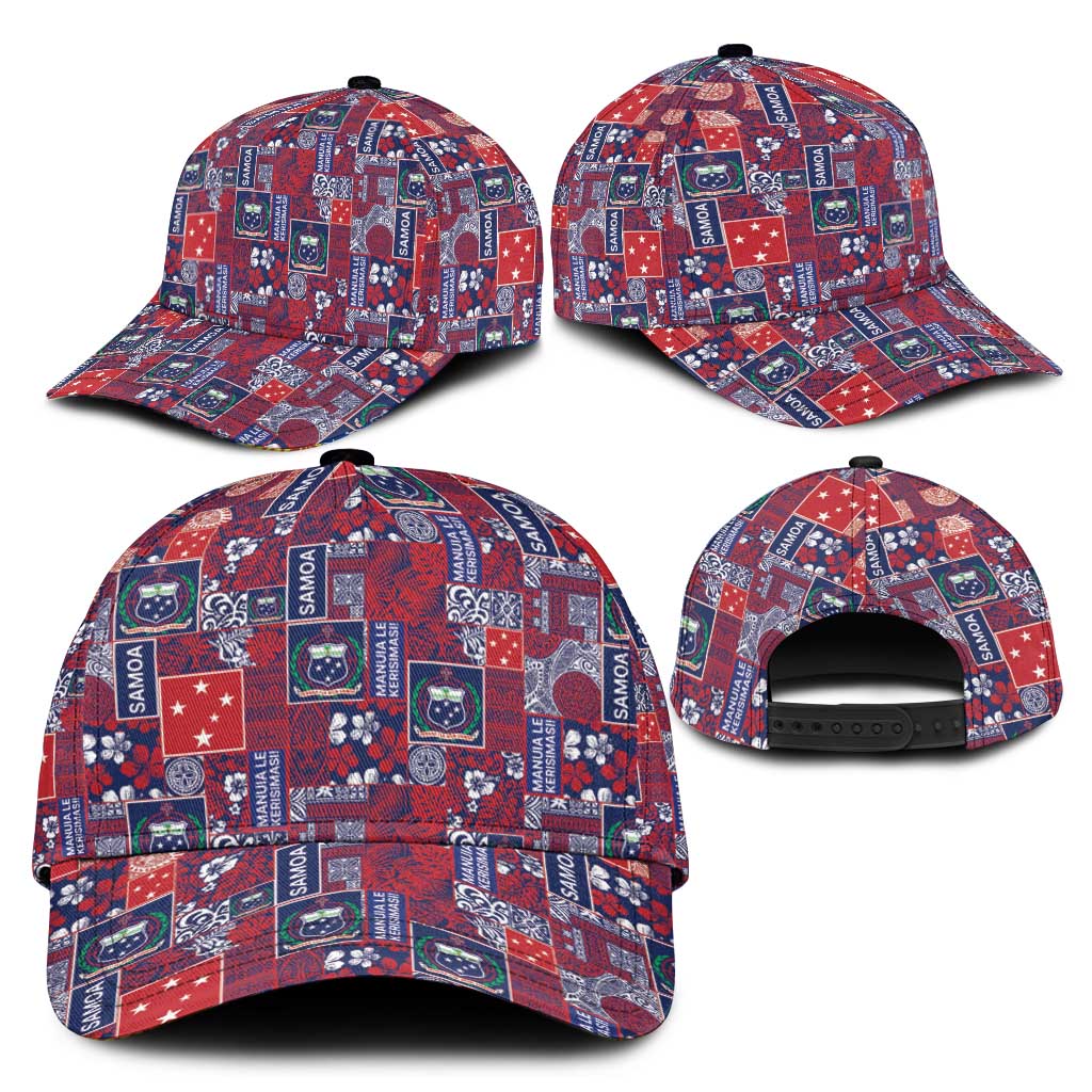 Red Samoa Manuia Le Kerisimasi Classic Cap Pacific Patchwork Xmas Vibes - Polynesian Pride