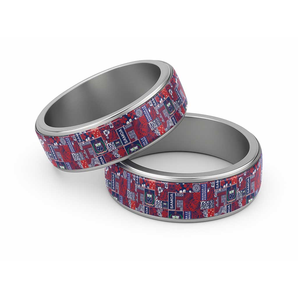 Red Samoa Manuia Le Kerisimasi Classic Ring Pacific Patchwork Xmas Vibes - Polynesian Pride