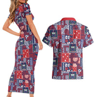 Red Samoa Manuia Le Kerisimasi Couples Matching Short Sleeve Bodycon Dress and Hawaiian Shirt Pacific Patchwork Xmas Vibes - Polynesian Pride