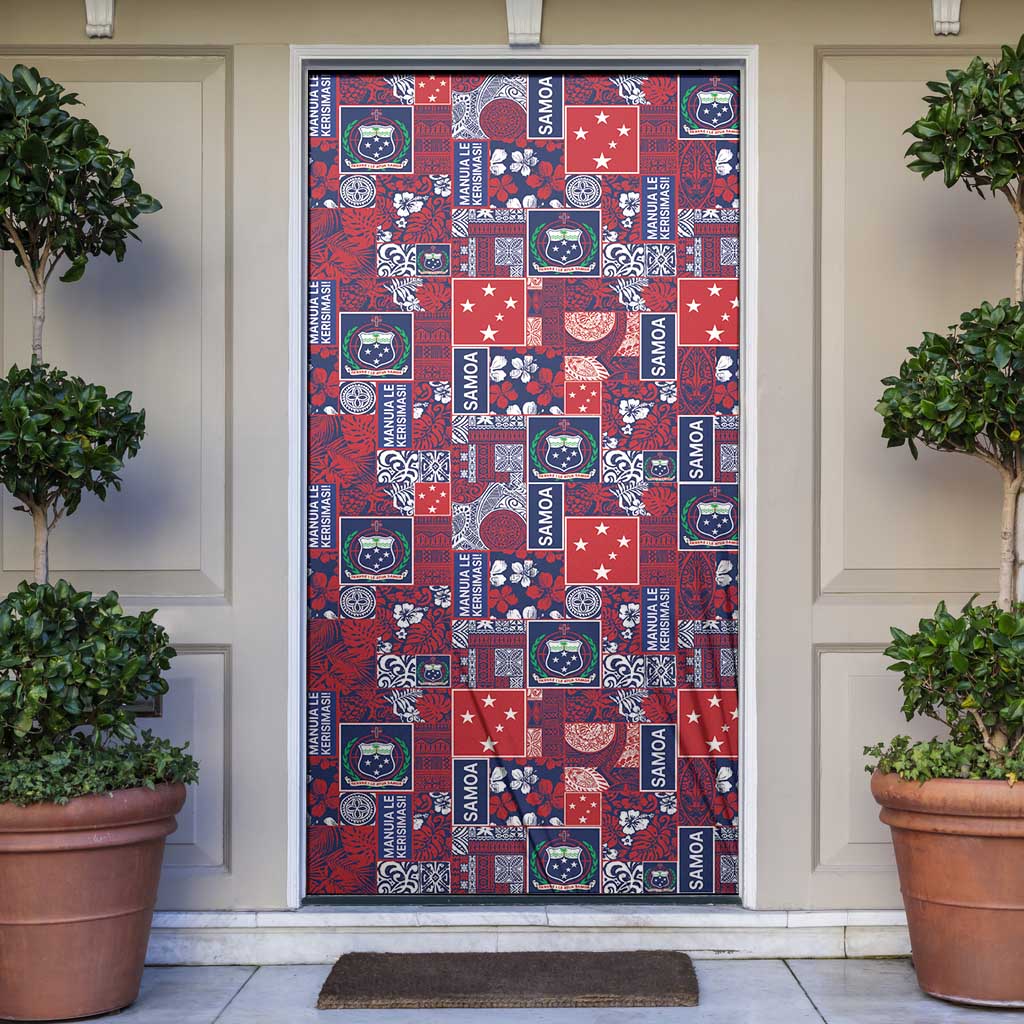 Red Samoa Manuia Le Kerisimasi Door Cover Pacific Patchwork Xmas Vibes LT9 Red - Polynesian Pride