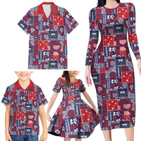 Red Samoa Manuia Le Kerisimasi Family Matching Long Sleeve Bodycon Dress and Hawaiian Shirt Pacific Patchwork Xmas Vibes - Polynesian Pride
