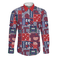 Red Samoa Manuia Le Kerisimasi Family Matching Off The Shoulder Long Sleeve Dress and Hawaiian Shirt Pacific Patchwork Xmas Vibes - Polynesian Pride