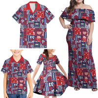 Red Samoa Manuia Le Kerisimasi Family Matching Off Shoulder Maxi Dress and Hawaiian Shirt Pacific Patchwork Xmas Vibes - Polynesian Pride