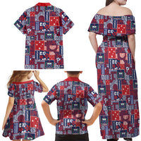 Red Samoa Manuia Le Kerisimasi Family Matching Off Shoulder Maxi Dress and Hawaiian Shirt Pacific Patchwork Xmas Vibes - Polynesian Pride