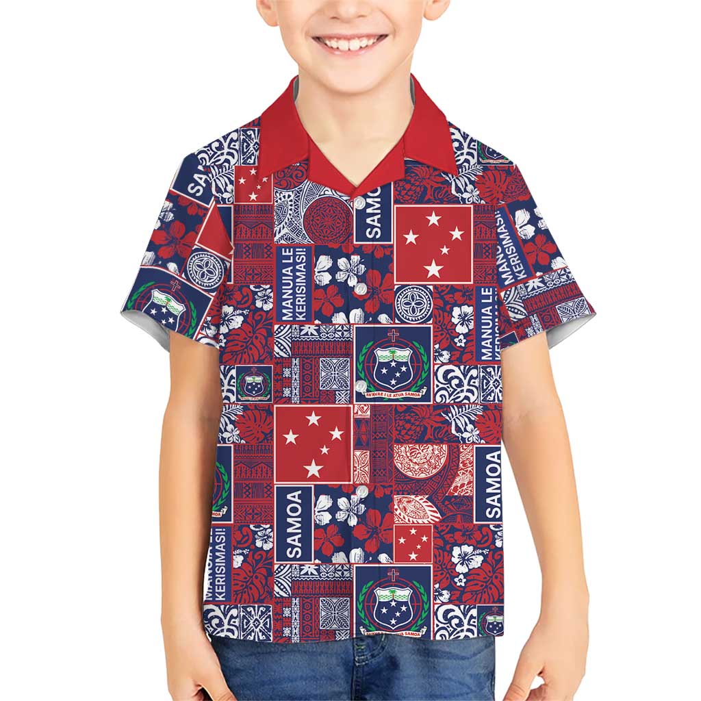 Red Samoa Manuia Le Kerisimasi Family Matching Off Shoulder Maxi Dress and Hawaiian Shirt Pacific Patchwork Xmas Vibes - Polynesian Pride