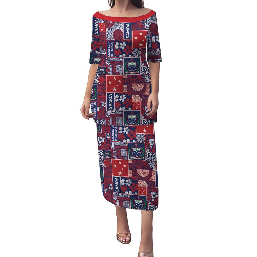Red Samoa Manuia Le Kerisimasi Family Matching Puletasi and Hawaiian Shirt Pacific Patchwork Xmas Vibes - Polynesian Pride