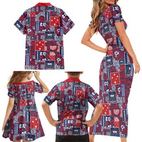 Red Samoa Manuia Le Kerisimasi Family Matching Short Sleeve Bodycon Dress and Hawaiian Shirt Pacific Patchwork Xmas Vibes - Polynesian Pride