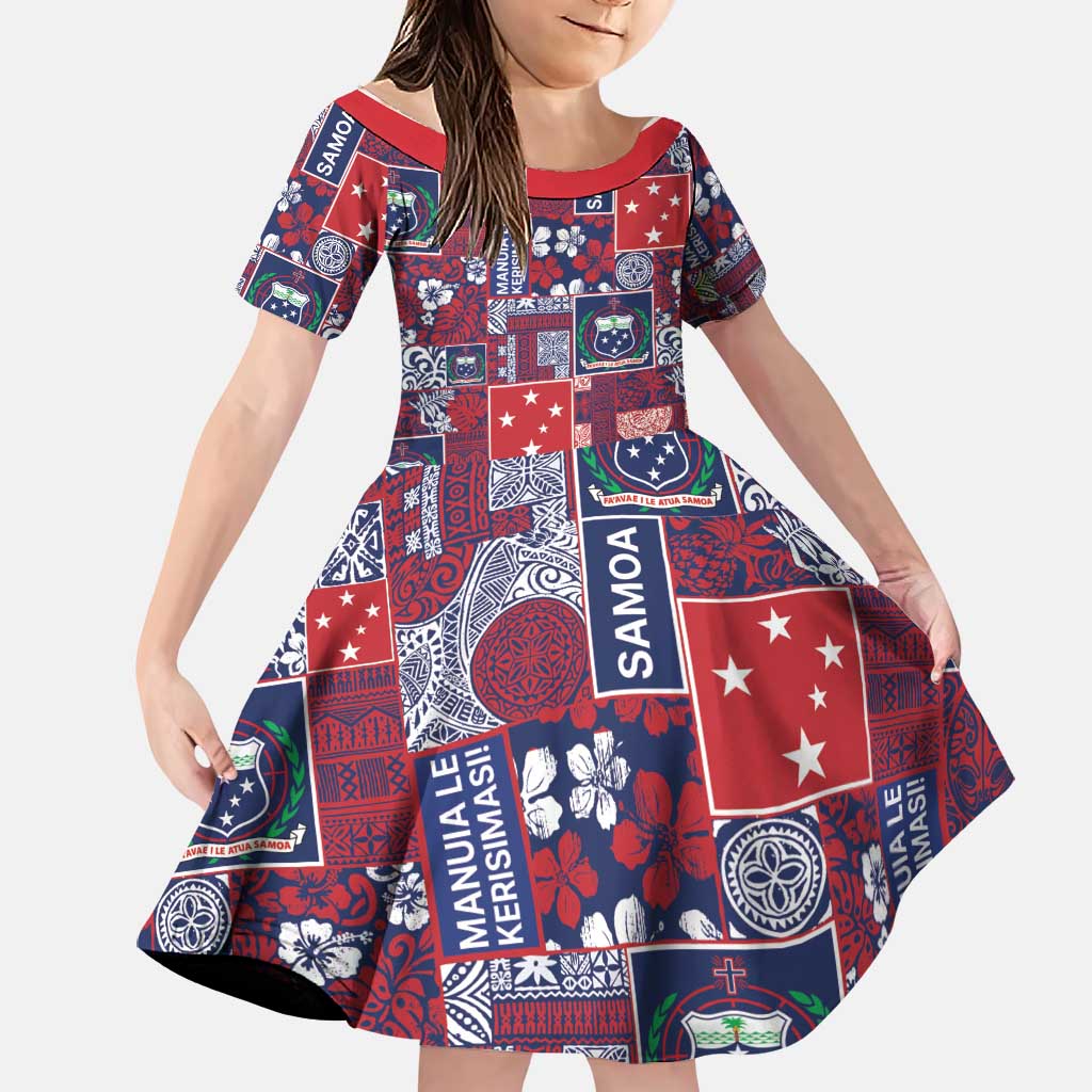 Red Samoa Manuia Le Kerisimasi Family Matching Summer Maxi Dress and Hawaiian Shirt Pacific Patchwork Xmas Vibes - Polynesian Pride