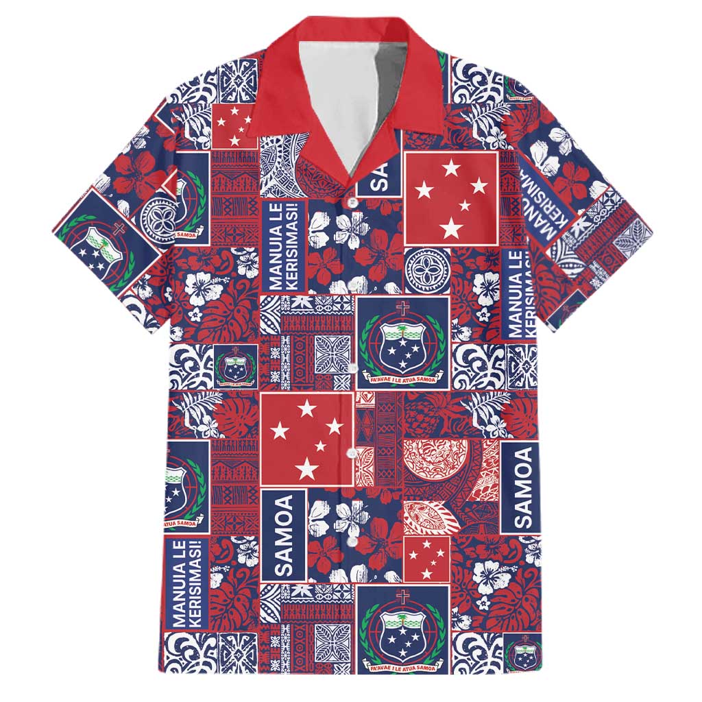 Red Samoa Manuia Le Kerisimasi Family Matching Summer Maxi Dress and Hawaiian Shirt Pacific Patchwork Xmas Vibes - Polynesian Pride