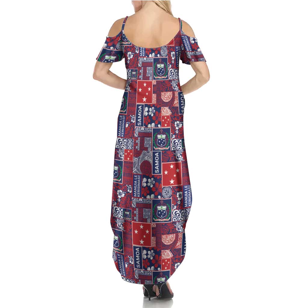 Red Samoa Manuia Le Kerisimasi Family Matching Summer Maxi Dress and Hawaiian Shirt Pacific Patchwork Xmas Vibes - Polynesian Pride