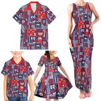 Red Samoa Manuia Le Kerisimasi Family Matching Tank Maxi Dress and Hawaiian Shirt Pacific Patchwork Xmas Vibes - Polynesian Pride