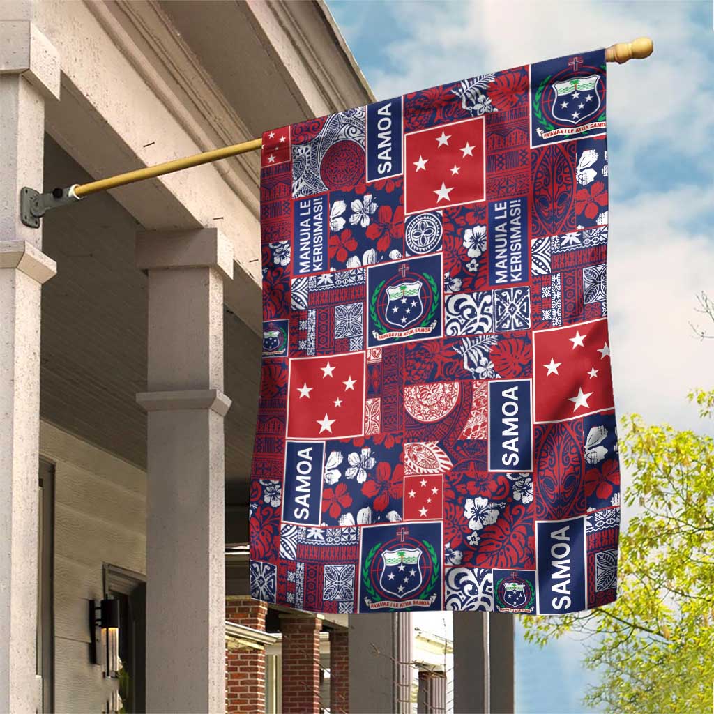 Red Samoa Manuia Le Kerisimasi Garden Flag Pacific Patchwork Xmas Vibes - Polynesian Pride