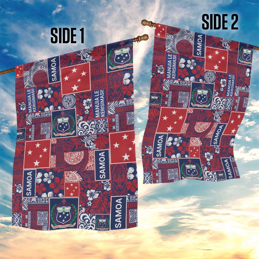 Red Samoa Manuia Le Kerisimasi Garden Flag Pacific Patchwork Xmas Vibes - Polynesian Pride