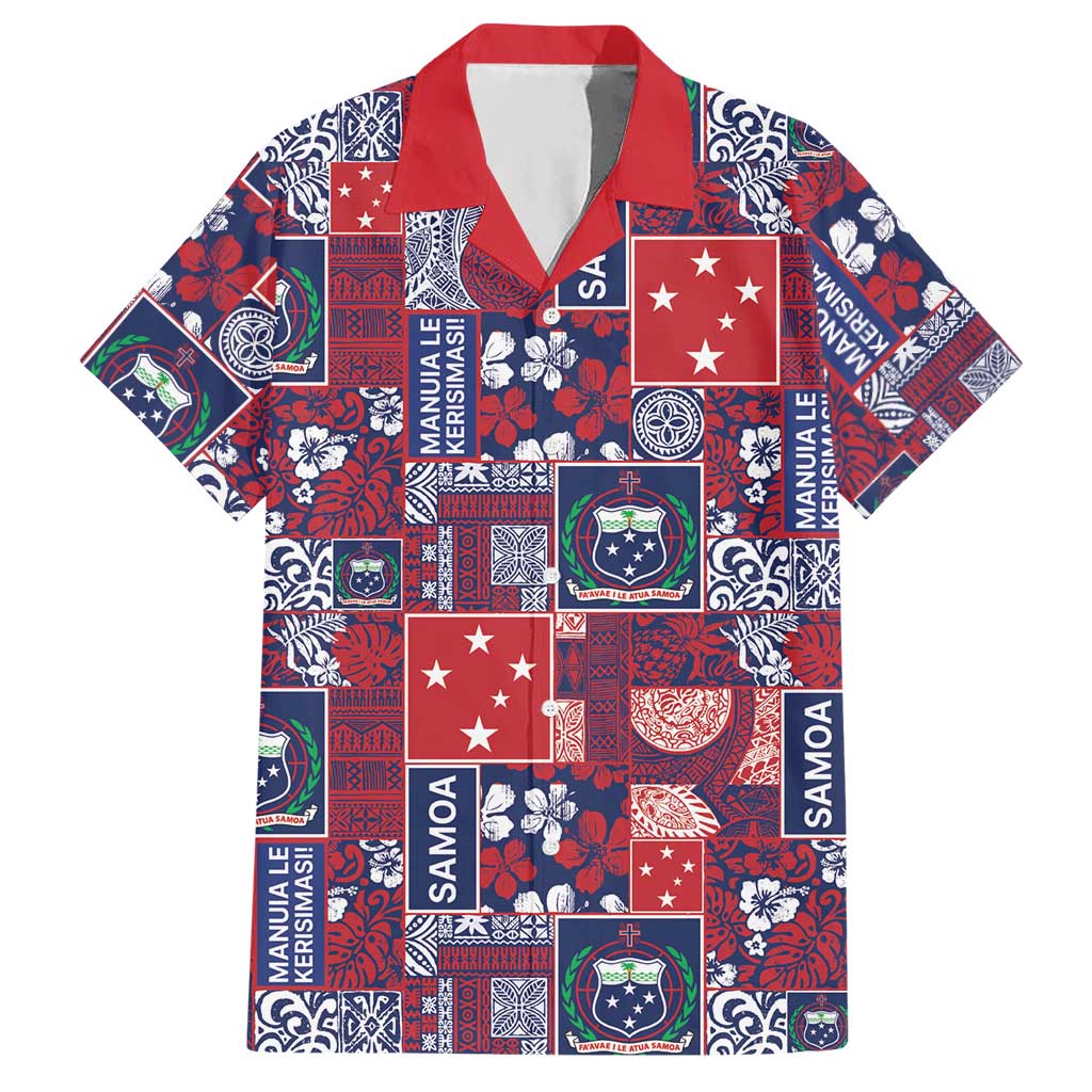Red Samoa Manuia Le Kerisimasi Hawaiian Shirt Pacific Patchwork Xmas Vibes - Polynesian Pride