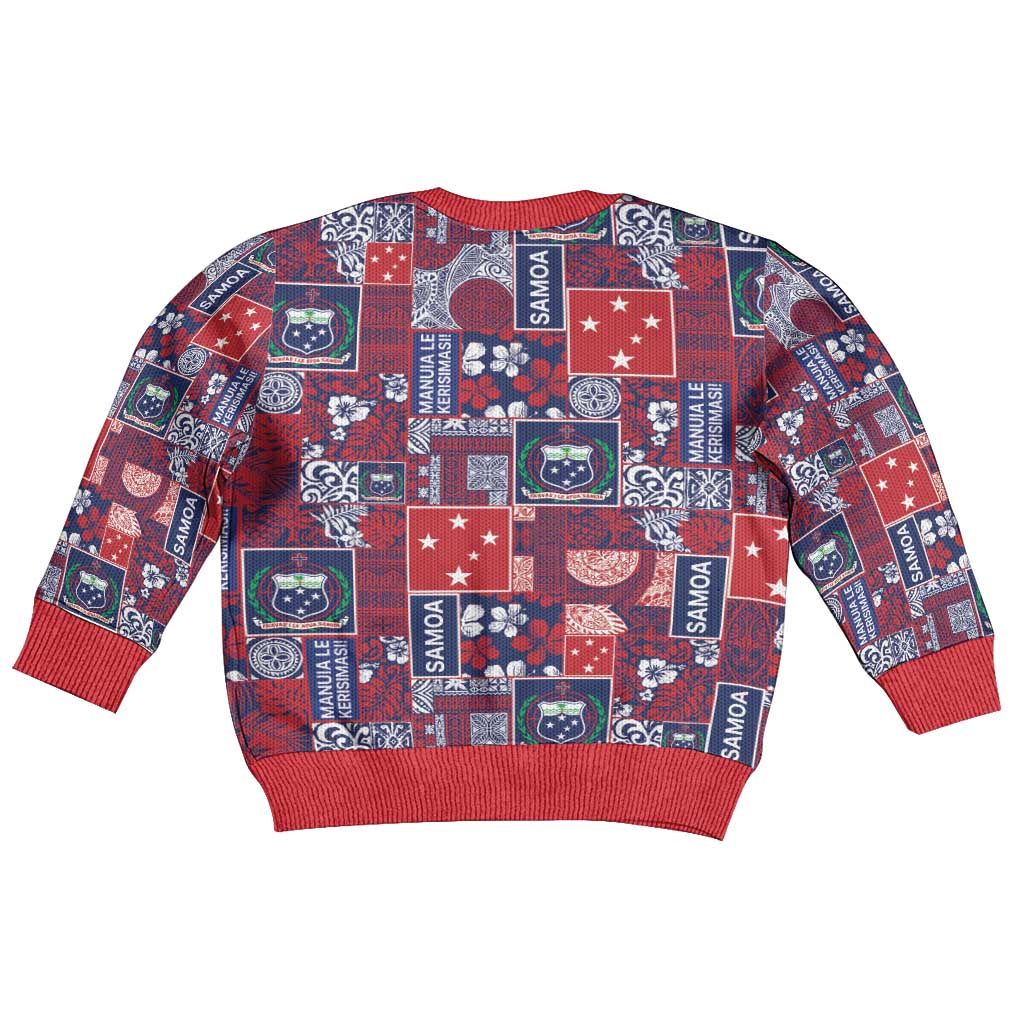 Red Samoa Manuia Le Kerisimasi Kid Ugly Christmas Sweater Pacific Patchwork Xmas Vibes - Polynesian Pride