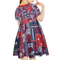 Red Samoa Manuia Le Kerisimasi Kid Short Sleeve Dress Pacific Patchwork Xmas Vibes - Polynesian Pride