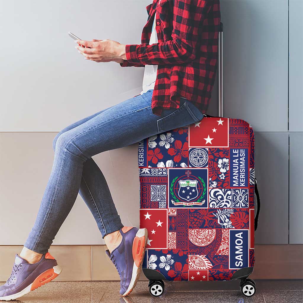 Red Samoa Manuia Le Kerisimasi Luggage Cover Pacific Patchwork Xmas Vibes - Polynesian Pride