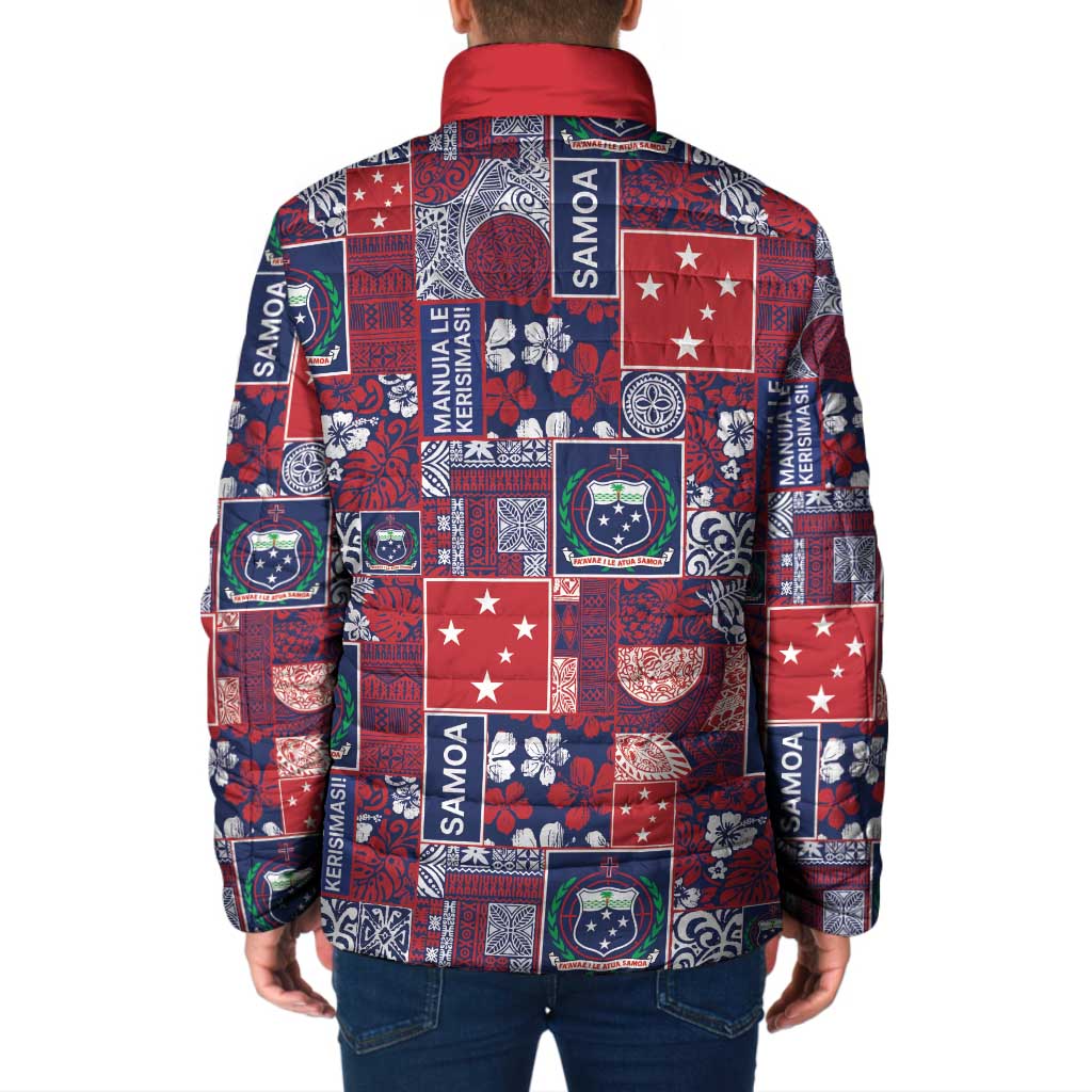 Red Samoa Manuia Le Kerisimasi Padded Jacket Pacific Patchwork Xmas Vibes LT9 - Polynesian Pride
