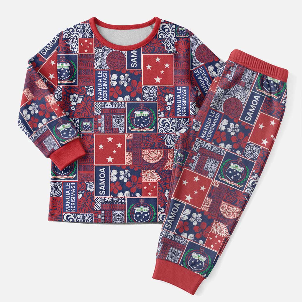 Red Samoa Manuia Le Kerisimasi Christmas Pajama Set Pacific Patchwork Xmas Vibes - Polynesian Pride
