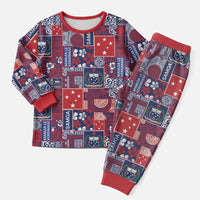 Red Samoa Manuia Le Kerisimasi Christmas Pajama Set Pacific Patchwork Xmas Vibes - Polynesian Pride