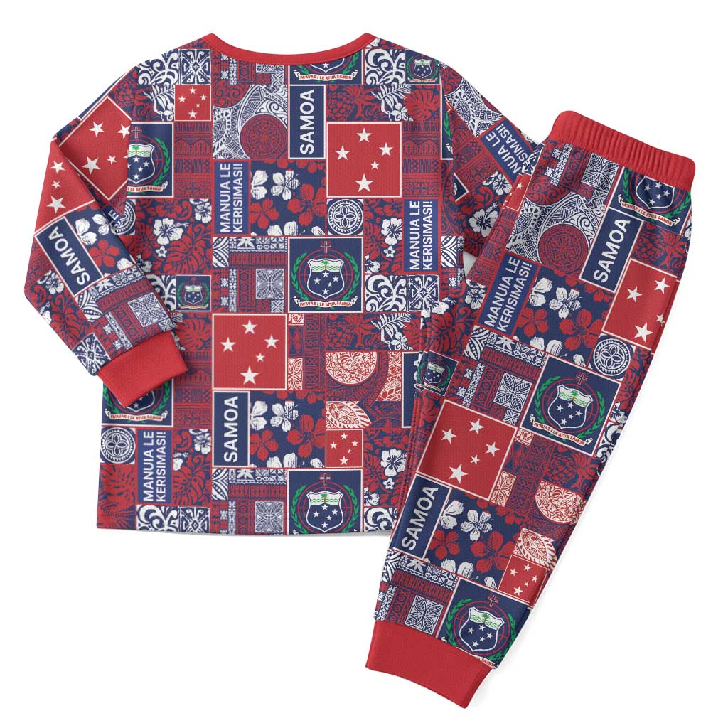 Red Samoa Manuia Le Kerisimasi Christmas Pajama Set Pacific Patchwork Xmas Vibes - Polynesian Pride