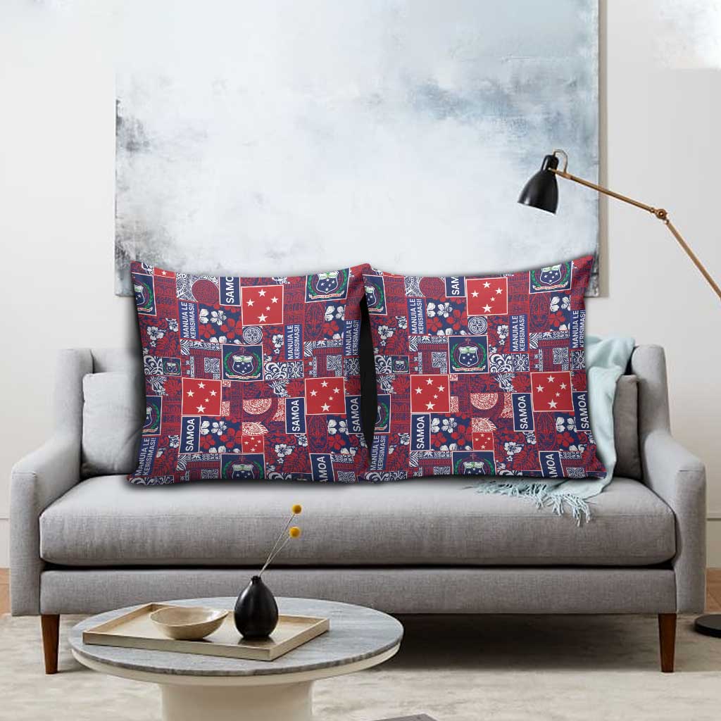 Red Samoa Manuia Le Kerisimasi Pillow Cover Pacific Patchwork Xmas Vibes - Polynesian Pride