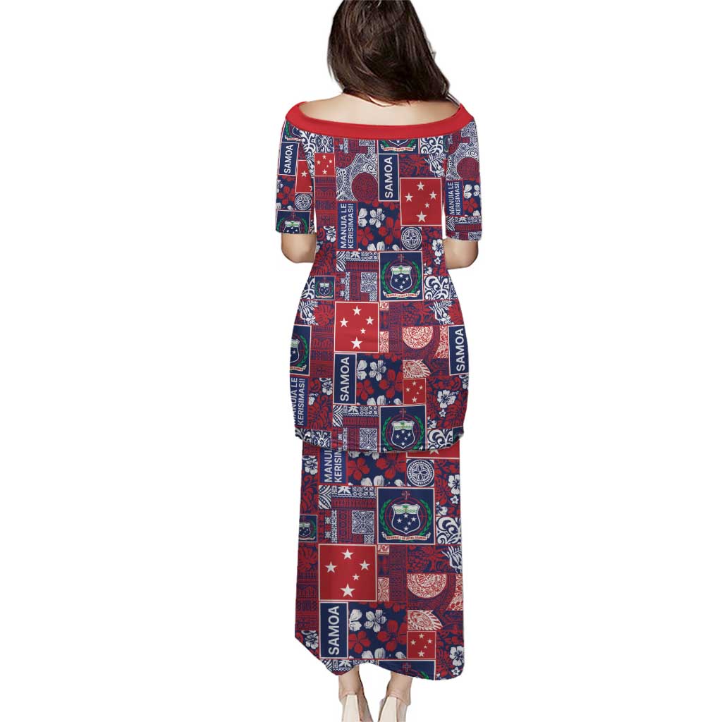 Red Samoa Manuia Le Kerisimasi Puletasi Pacific Patchwork Xmas Vibes - Polynesian Pride