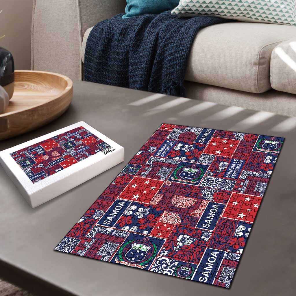 Red Samoa Manuia Le Kerisimasi Puzzle Pacific Patchwork Xmas Vibes - Polynesian Pride