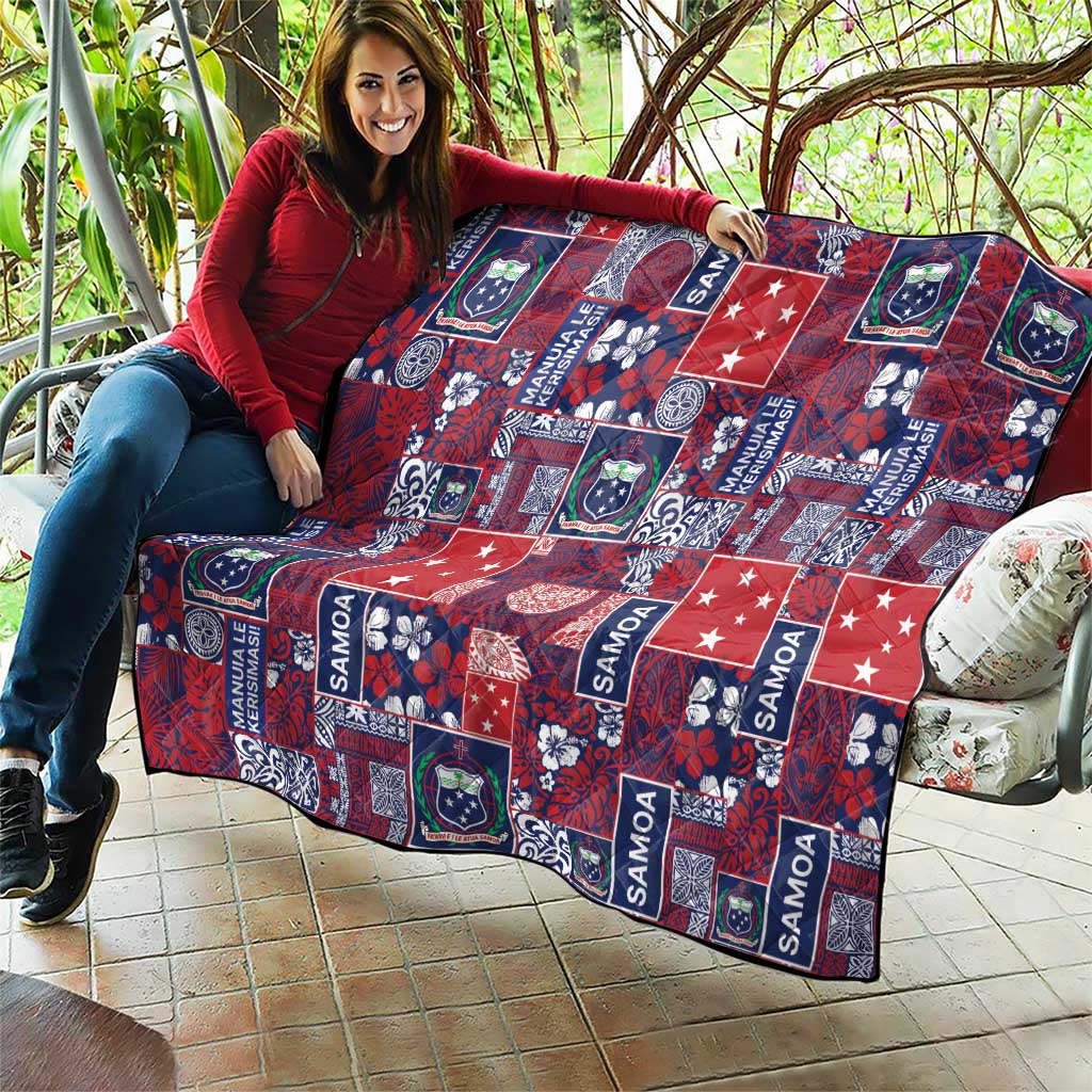 Red Samoa Manuia Le Kerisimasi Quilt Pacific Patchwork Xmas Vibes - Polynesian Pride