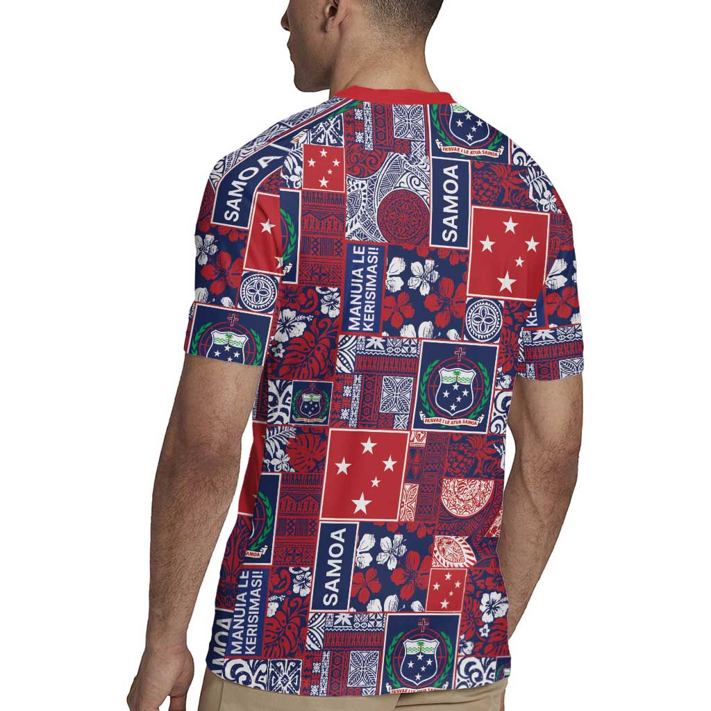 Red Samoa Manuia Le Kerisimasi Rugby Jersey Pacific Patchwork Xmas Vibes - Polynesian Pride