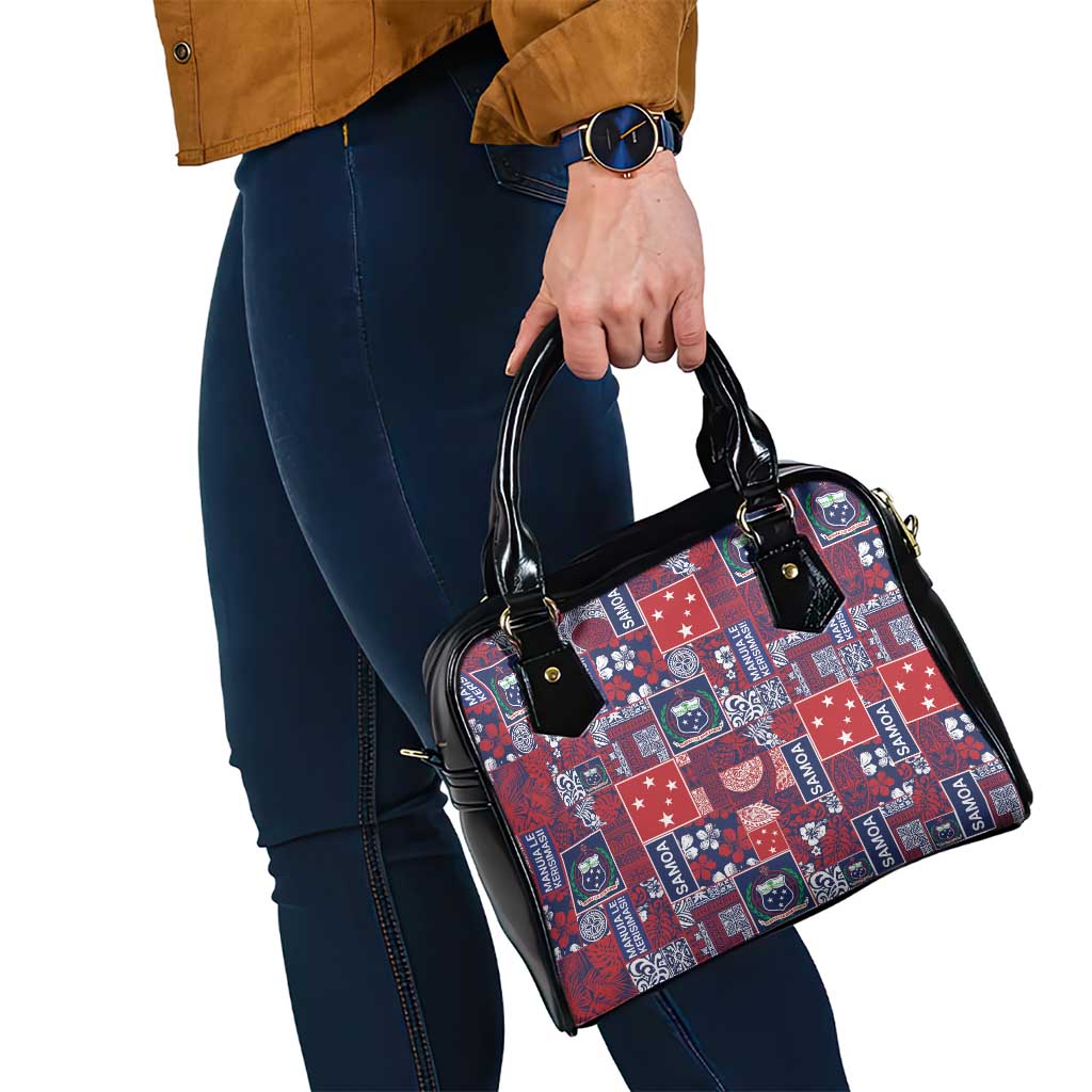 Red Samoa Manuia Le Kerisimasi Shoulder Handbag Pacific Patchwork Xmas Vibes - Polynesian Pride