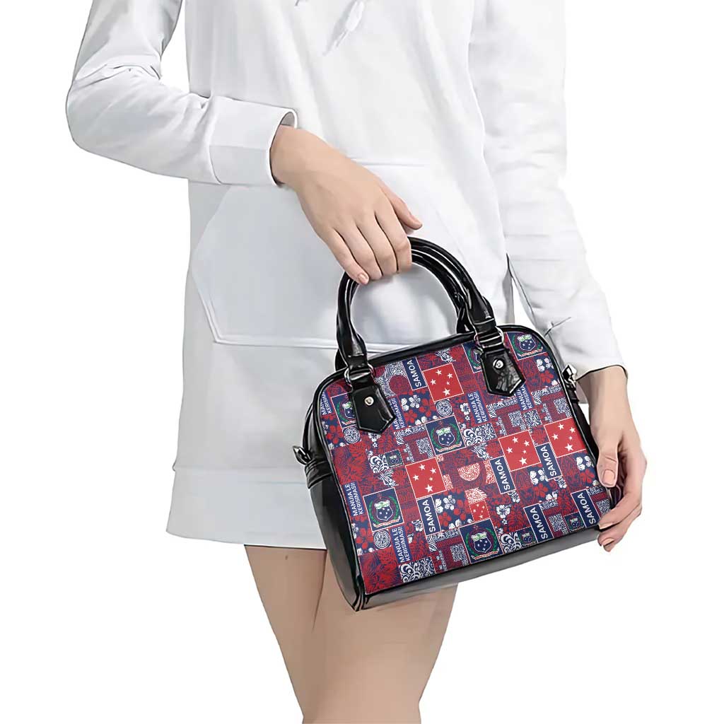 Red Samoa Manuia Le Kerisimasi Shoulder Handbag Pacific Patchwork Xmas Vibes - Polynesian Pride