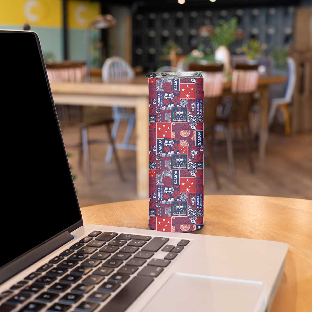 Red Samoa Manuia Le Kerisimasi Skinny Tumbler Pacific Patchwork Xmas Vibes - Polynesian Pride