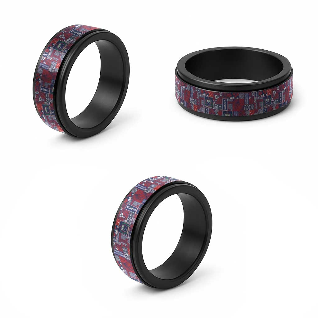 Red Samoa Manuia Le Kerisimasi Spinner Ring Pacific Patchwork Xmas Vibes - Polynesian Pride